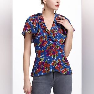 Anthropologie Girls From Savoy pure silk floral dayflower top 4